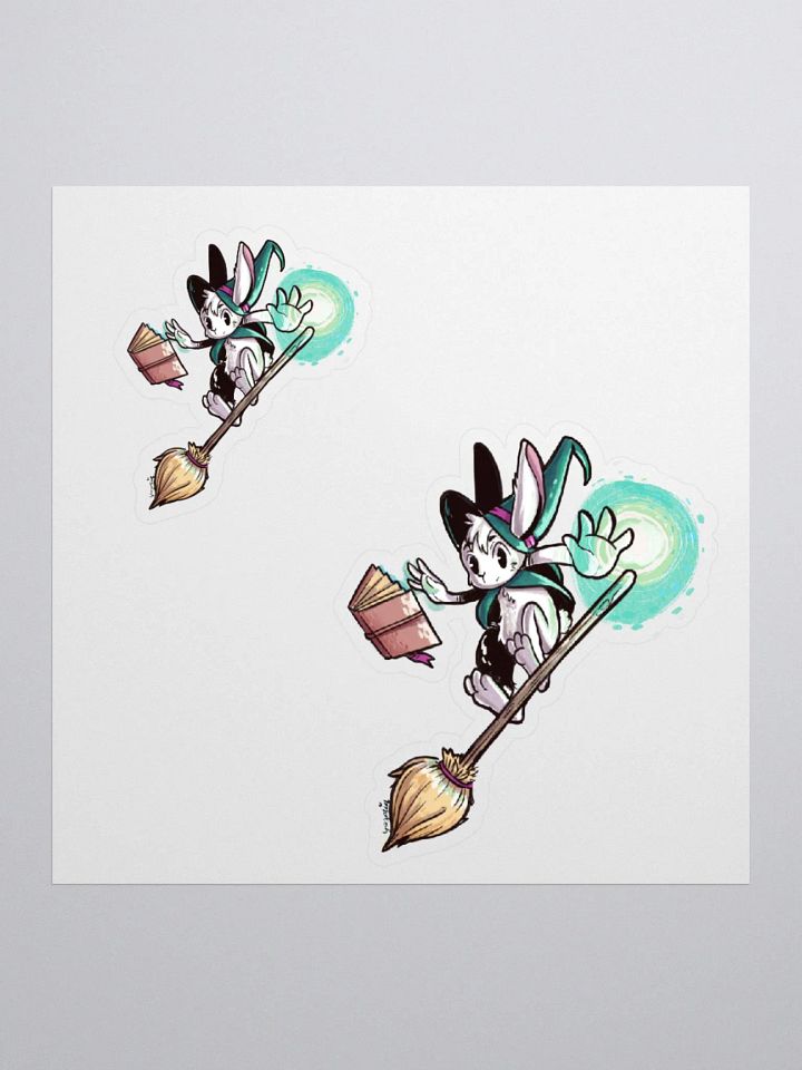 Bunny Wizard Riding Broom Sticker - Whimsical Rabbit Decal product image (1)