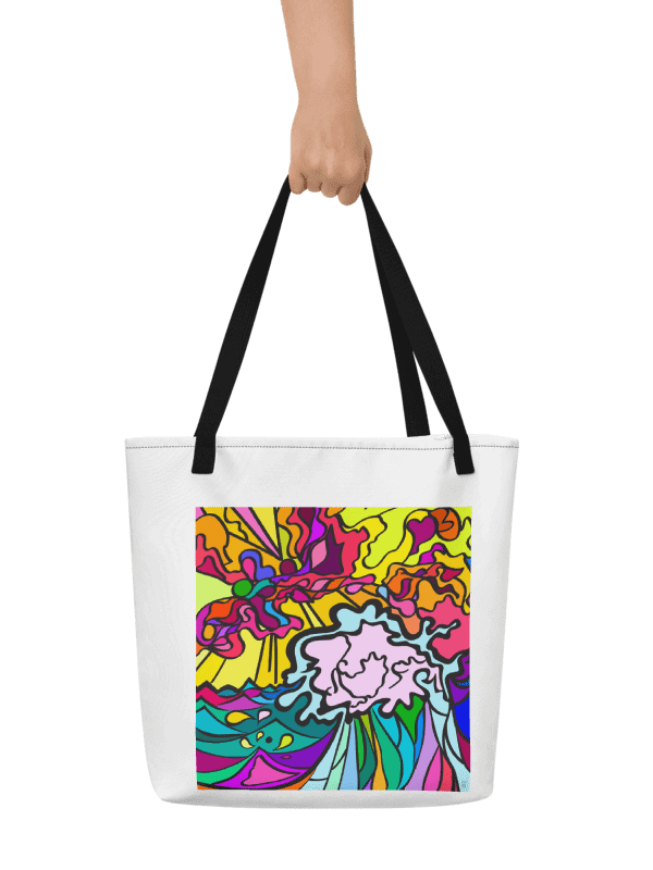 Vibrant Swirls All-Over Tote Bag – Wave at Sunset product image (1)