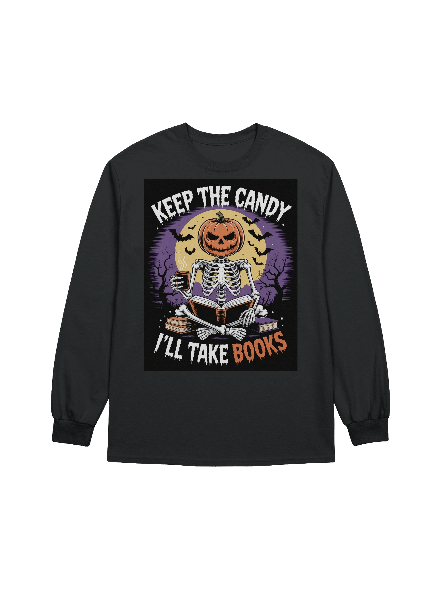 Book Lovers Pumpkin Head Skeleton Long Sleeve Tee product image (1)