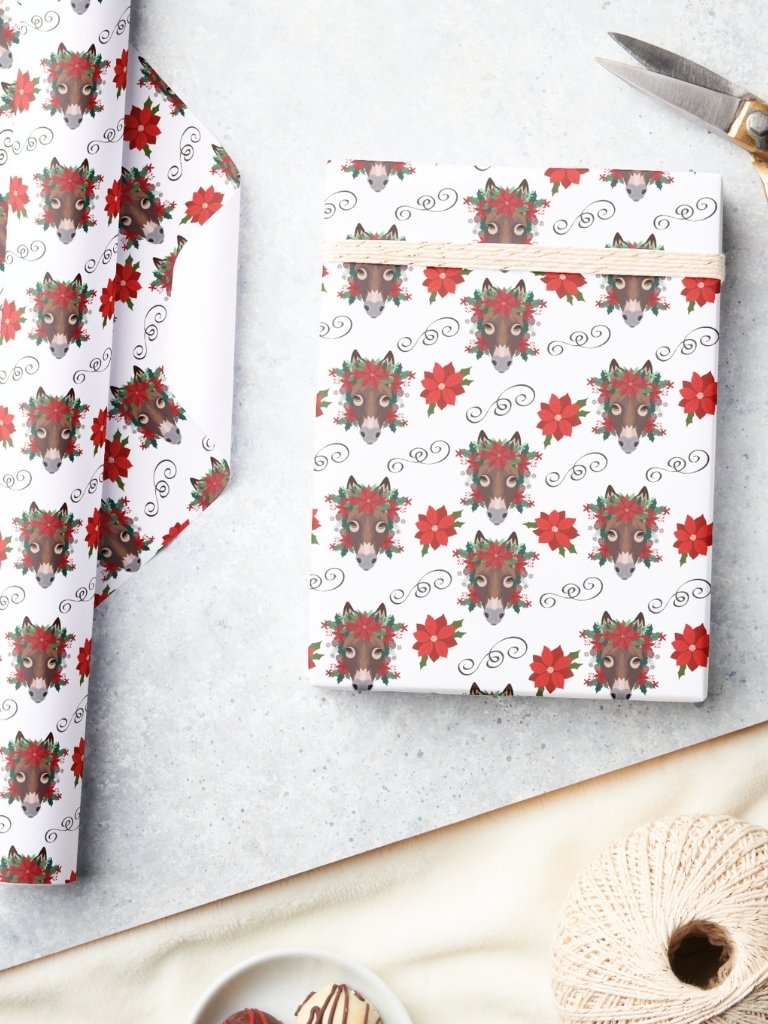 Donkey & Poinsettia Christmas Gift Wrapping Paper product image (3)