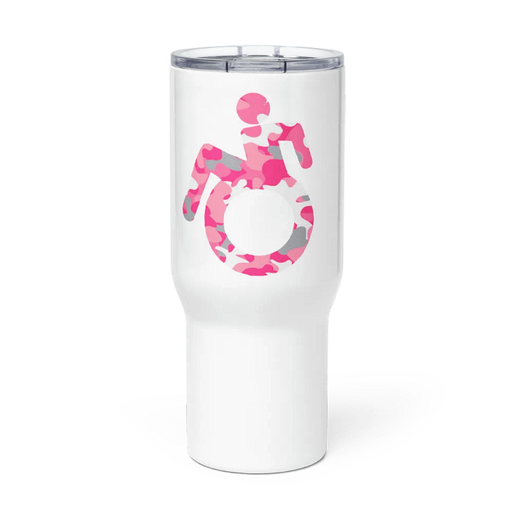 Wheelie, Pink Camo SS Handled Travel Mug product image (1)