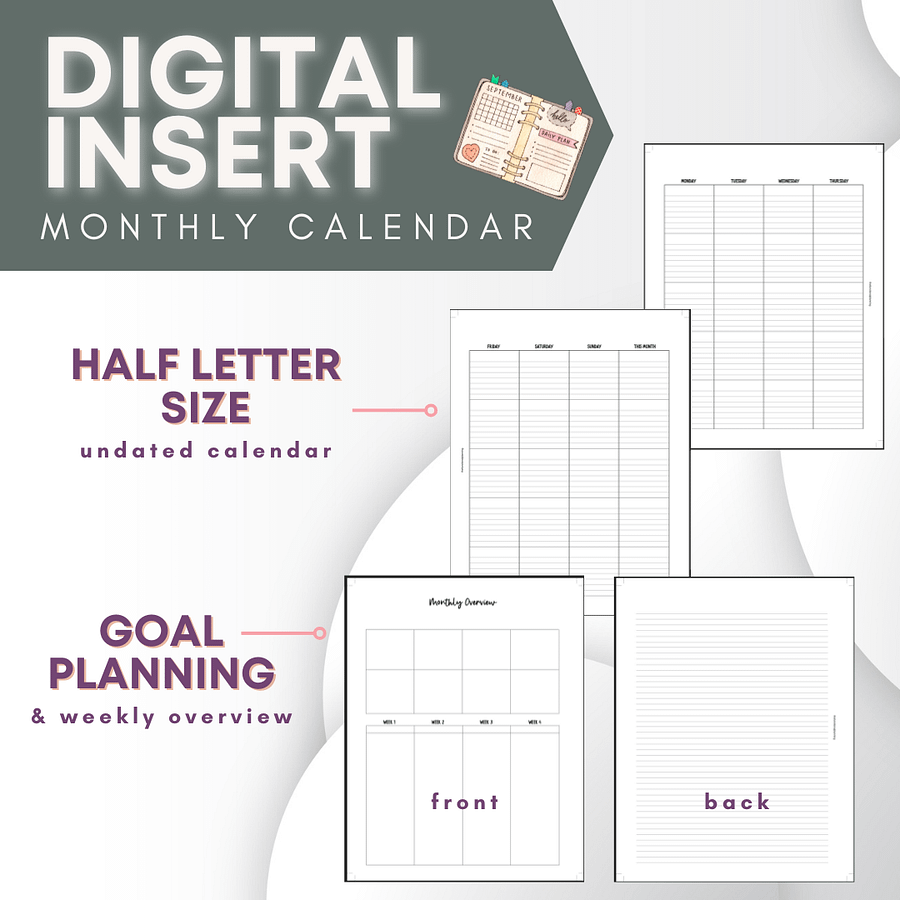 Undated Monthly Calendar - Half Letter size product image (4)
