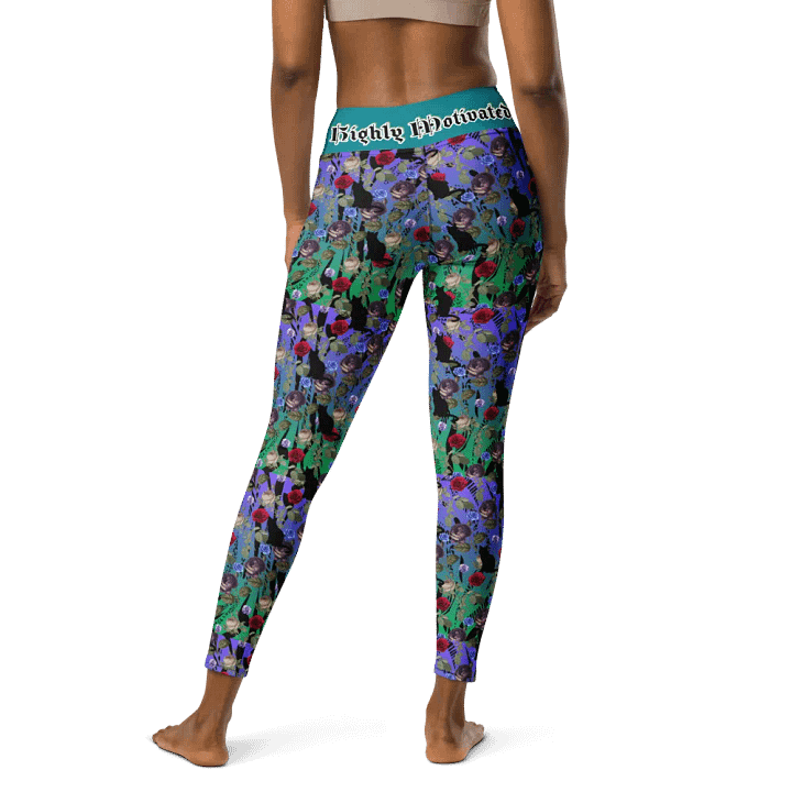 Vibrant "Kutzka" Black Cat Floral Yoga Leggings product image (2)