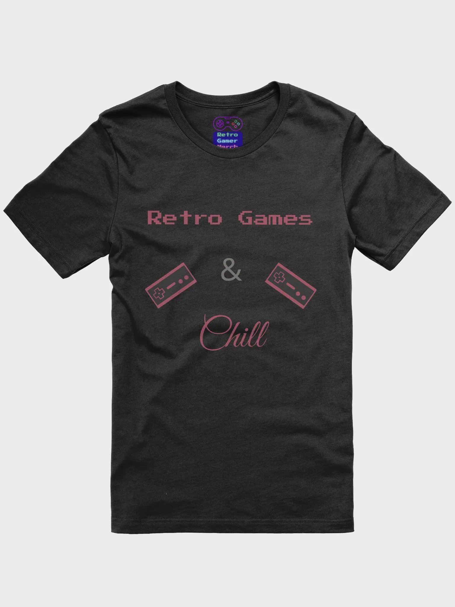 Retro Games & Chill - Controllers (dark pink text edition) T-Shirt product image (1)