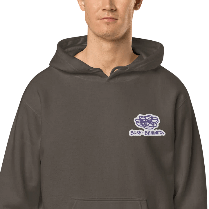 BUSY-BRAINED (L.C. purple bubble design) embroidered pigment hoodie product image (1)