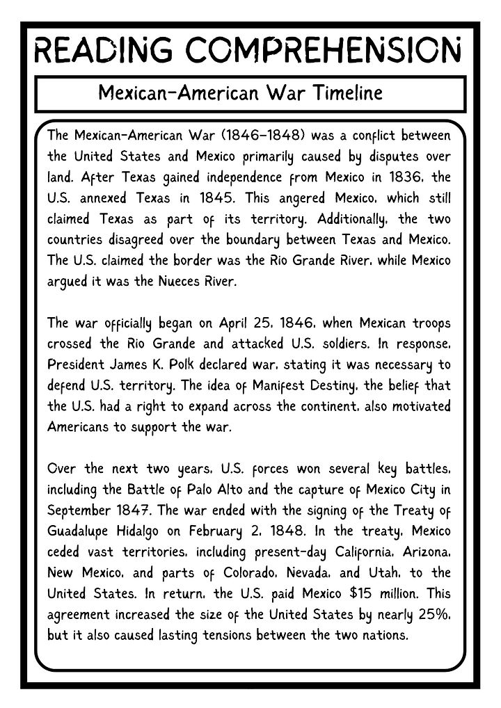 Mexican-American War Reading Passage with Multiple-Choice Questions product image (2)