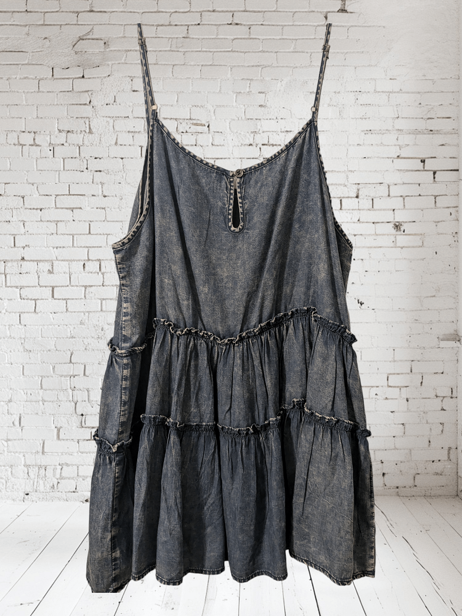 L Dark Denim Ruffle Tank with Keyhole Back product image (2)