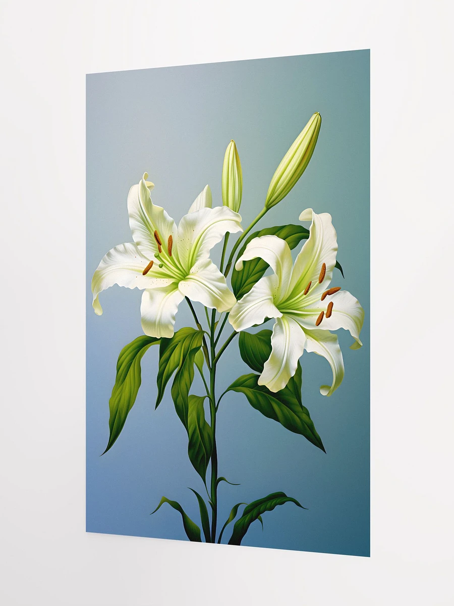 Serene White Lilies Art Print: Elegant Floral Poster for Peaceful Home Ambiance Matte Poster product image (5)