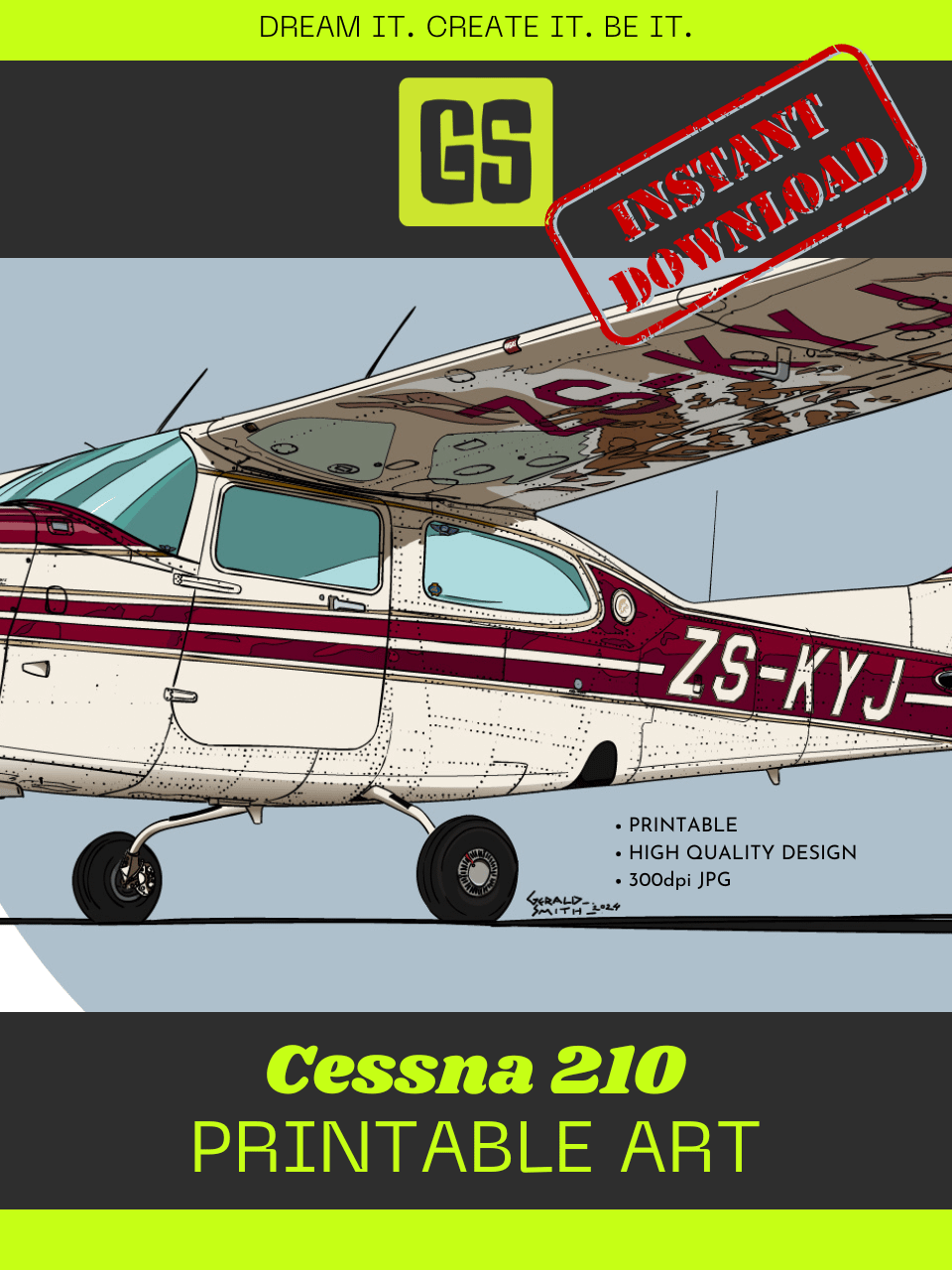 Cessna 210 Centurion ZS-KYJ Digital Printable Aviation Art Square Size Perfect Gift for Pilots & Enthusiasts product image (2)