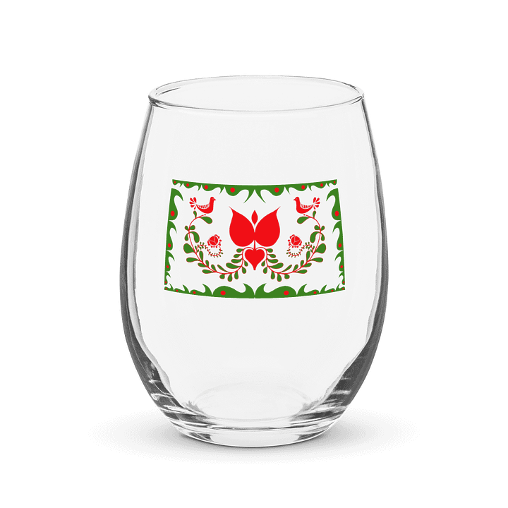 Hungarian Folk Art Lovebirds Stemless Wine Glass product image (1)
