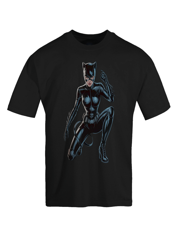 Clawed Eclipse: Catwoman's Nocturnal Pounce Oversized Faded T-Shirt product image (1)