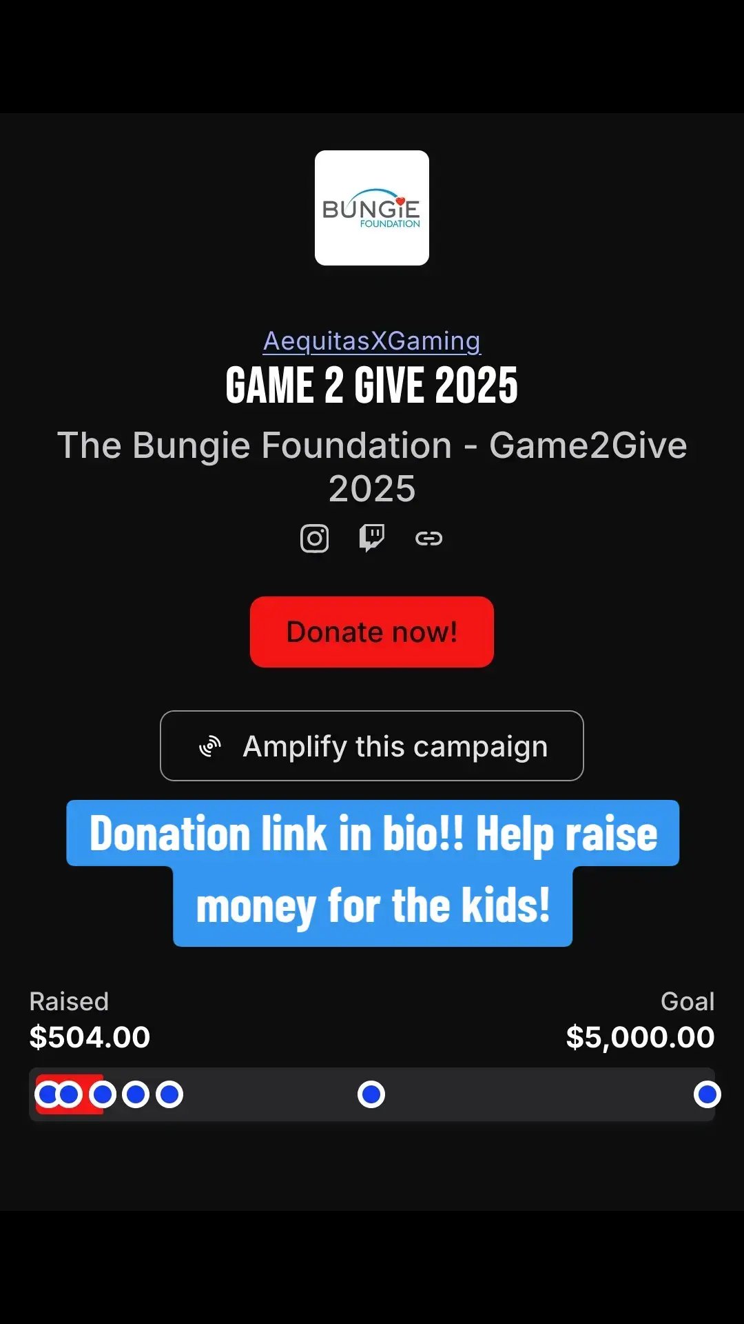 come help the Bungie Foundation in raising money for their Game 2 Give fundraiser! There are some in game cosmetics available as donation rewards and it's all for a great cause!  #donate #charity #bungie #destiny2 #guardian #littlelight #giving #fyp #twitch #games #music #help