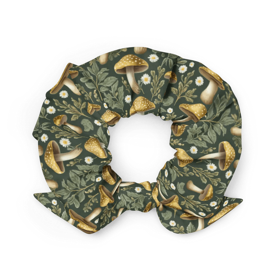 Hair Scrunchie - Golden Mushrooms on Dark Green product image (3)