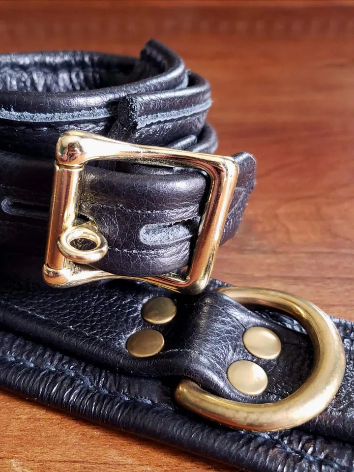 Black and brass leather cuff set (custom order) product image (1)