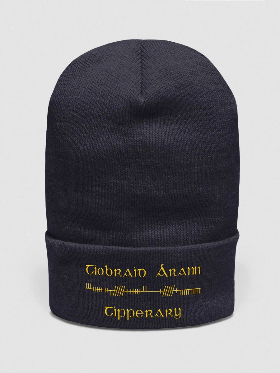 Tipperary/Tiobraid Árann Orthodox style Ogham, Navy with gold, embroidered Cuffed Beanie product image (1)