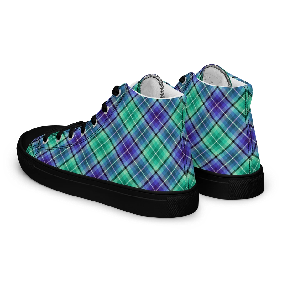 Bright Green and Purple Plaid Men's High Top Shoes product image (9)