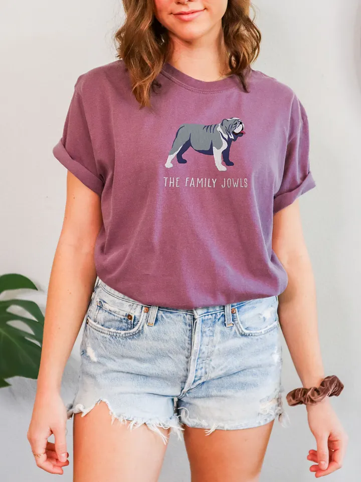 The Family Jowls T-Shirt(Embroidered) of an English Bulldog(Blue) product image (2)