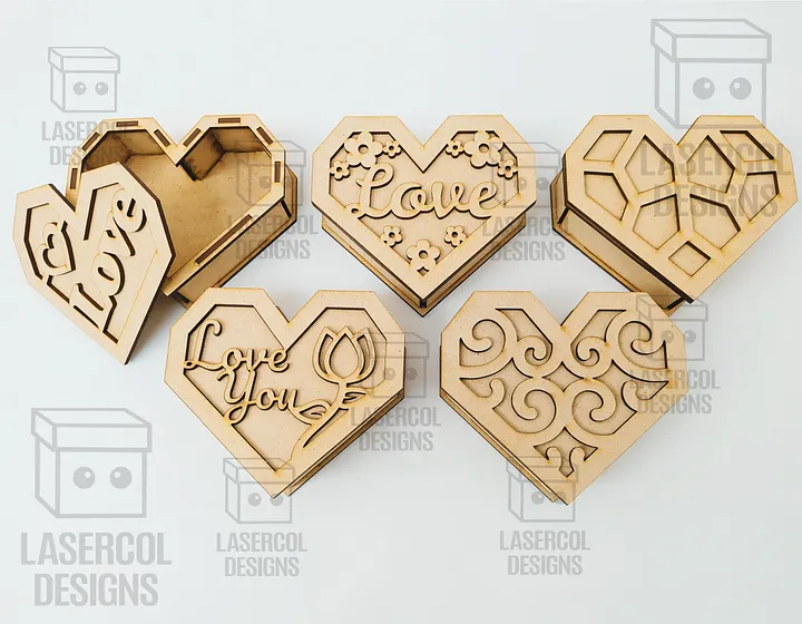 Heart Shaped Box Set 2 (5 Styles, 3 Sizes) - Laser Cut Files product image (2)
