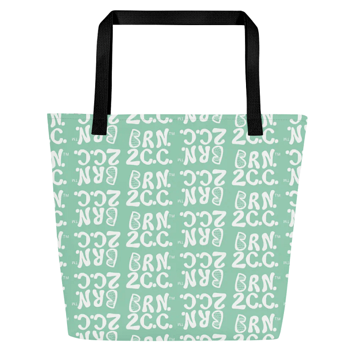 BRN.2C.C.™ | Large Tote Bag with Pocket | Coastal Classic | All-Over Logo Print | White Logo Repeat on Vista Blue Green product image (1)