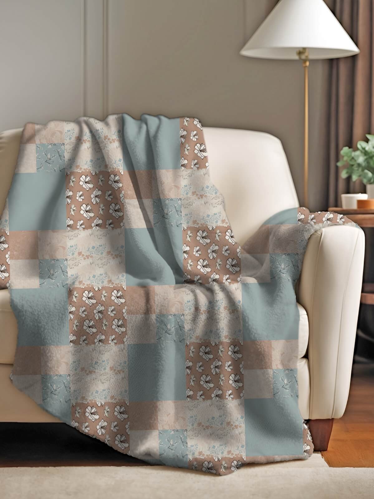 Vintage Romance Taupe Floral Patchwork Throw Blanket product image (4)