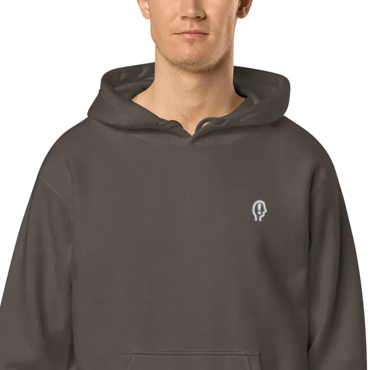 EXCLAIMING MENTALLY (sm. grey bubble design) embroidered pigment hoodie product image (2)