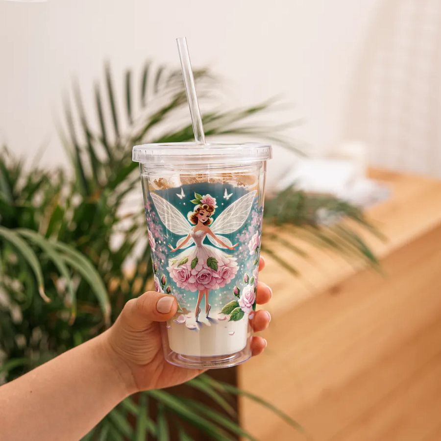 Pink Rose Fairy Plastic Tumbler with Straw product image (11)