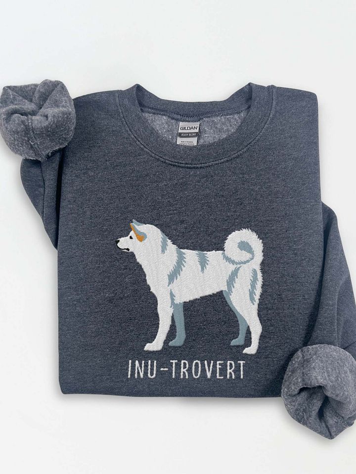 Inu-Trovert Sweatshirt (Embroidered) of a Japanese Akita Inu(White) product image (1)