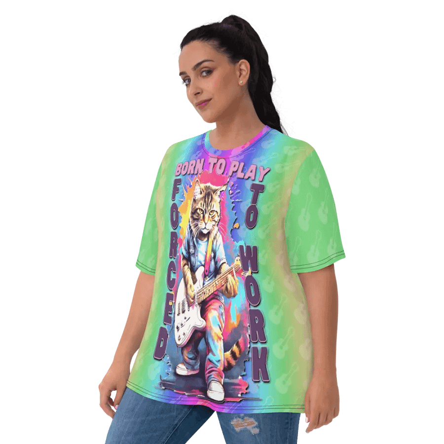 Born to Play Cat Guitar All Over Print T-shirt product image (10)