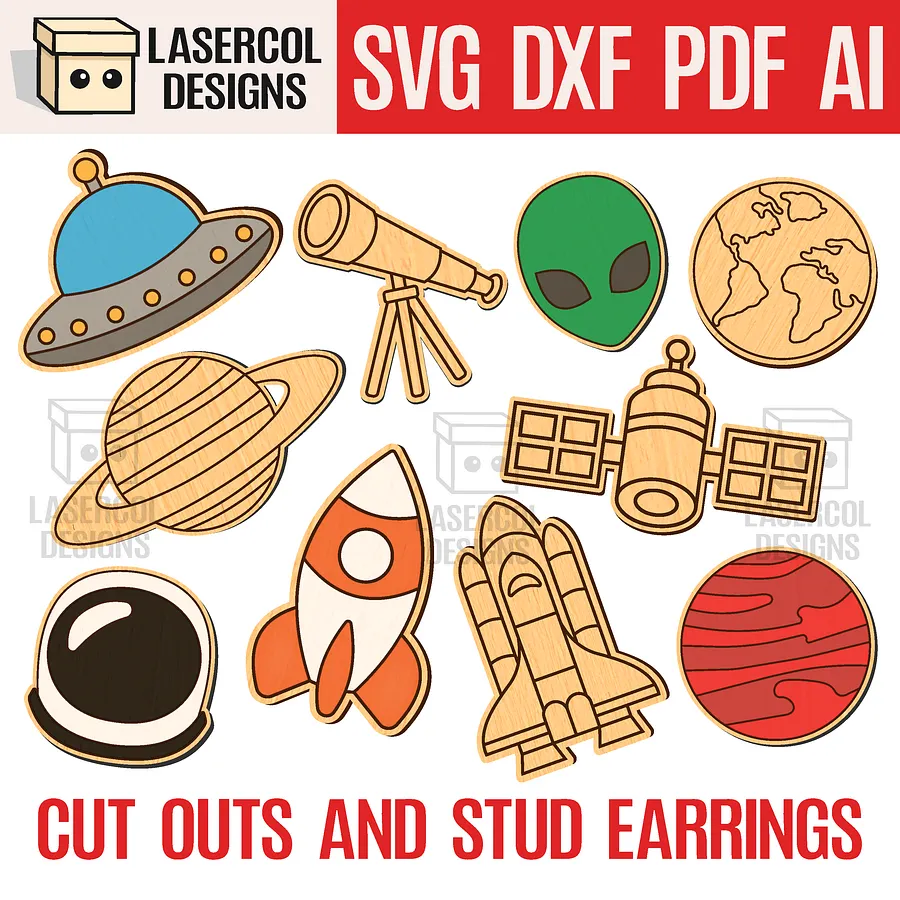 Space Cut Outs and Stud Earrings - Laser Cut Files product image (1)