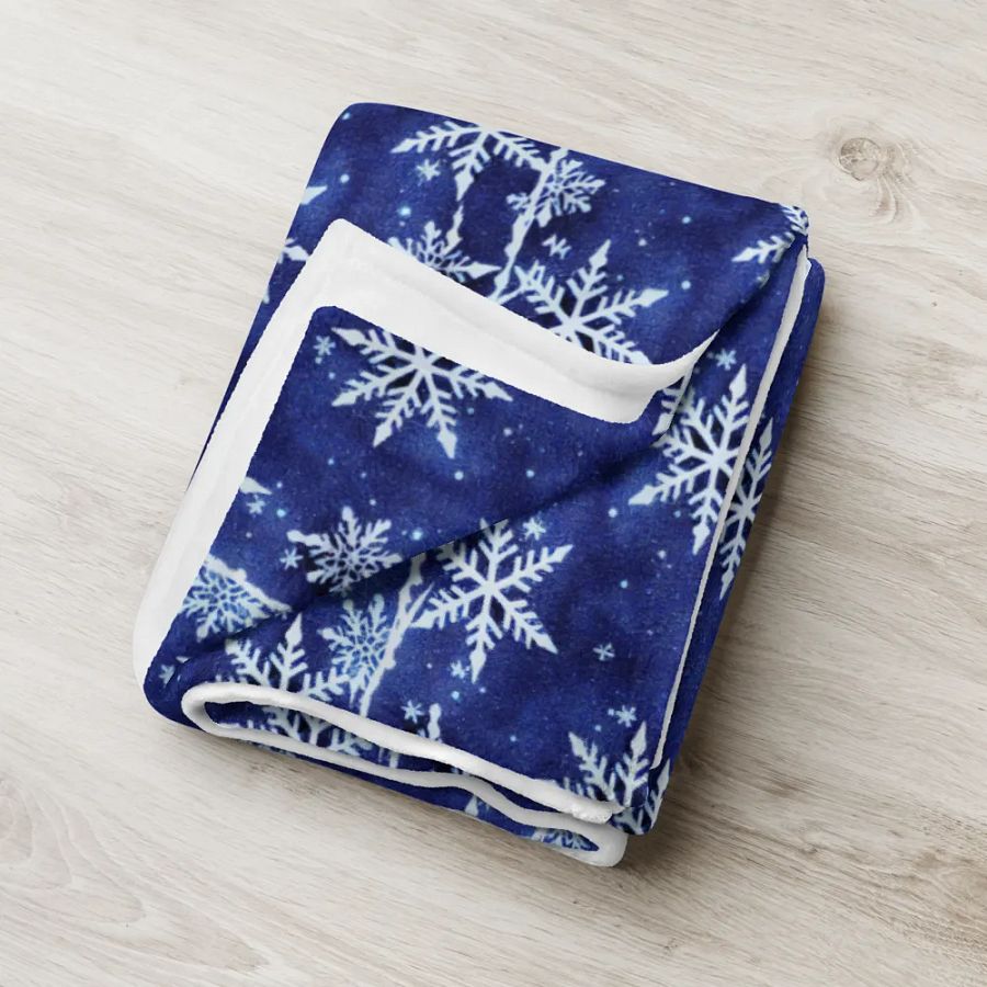 Indigo Snowflake Fluffy Blanket Throw product image (2)