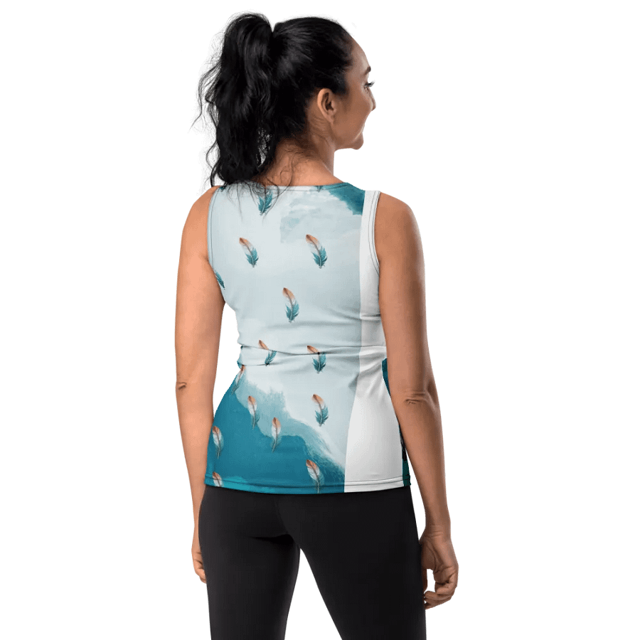 Ladies all over print tank top with colorful feathers design on abstract background. product image (9)