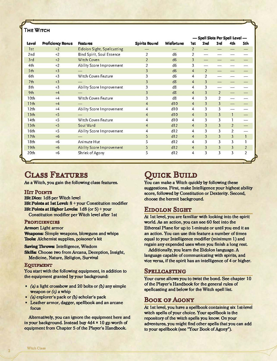 Witch 5e Class (pdf) - Gamingbrew