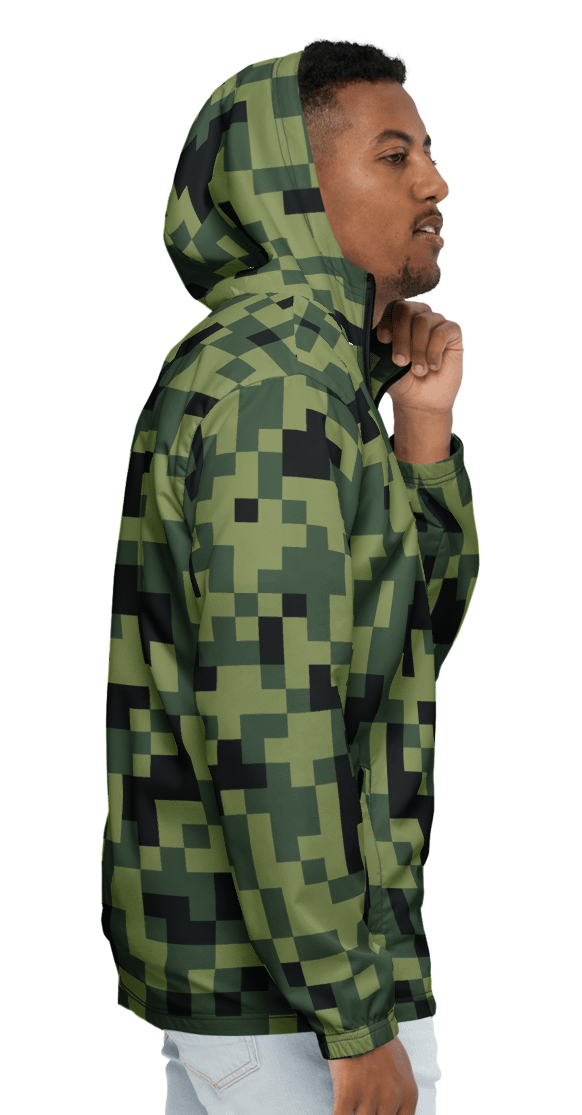 Military Green Camouflage Pixels Camo Pattern Unisex Windbreaker product image (4)
