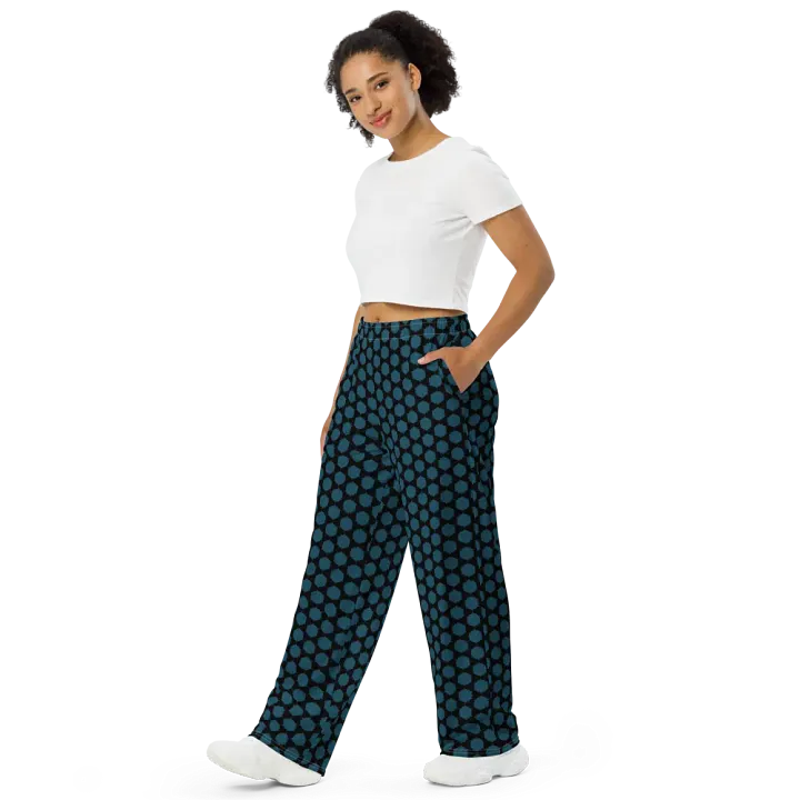 Blue Blossoms on a Black Night Background Wide-Leg Pants product image (2)