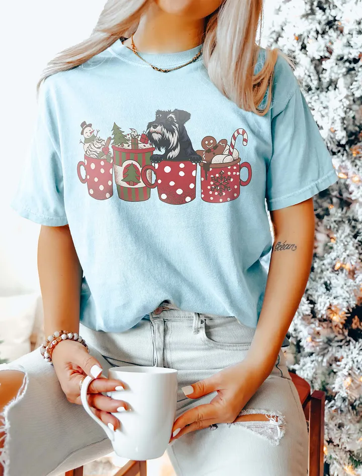 Cute Standard Schnauzer in a Christmas Cup T-Shirt | Funny Christmas Pup in a Cup product image (6)
