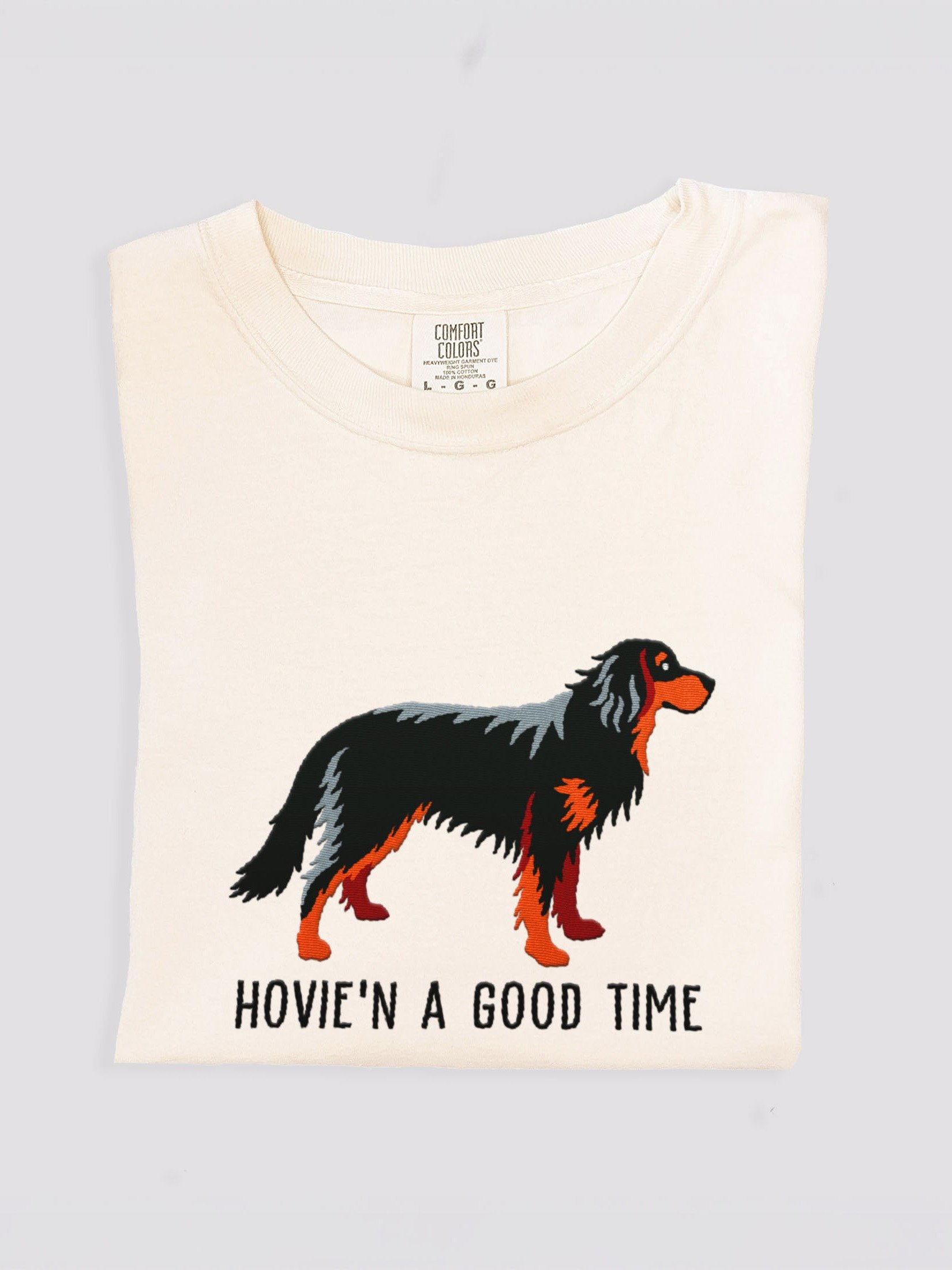 Hovie'n a Good Time T-Shirt(Embroidered) of a Hovawart(Black & Tan) product image (2)