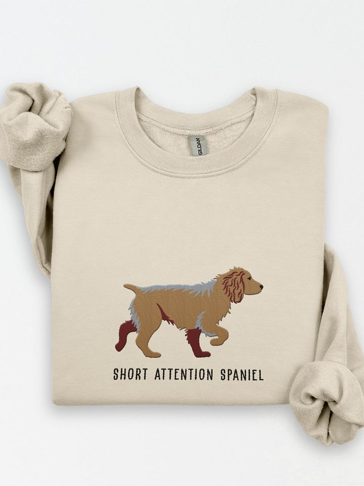Short Attention Spaniel Sweatshirt (Embroidered) of a Working Cocker Spaniel(Tan) product image (1)