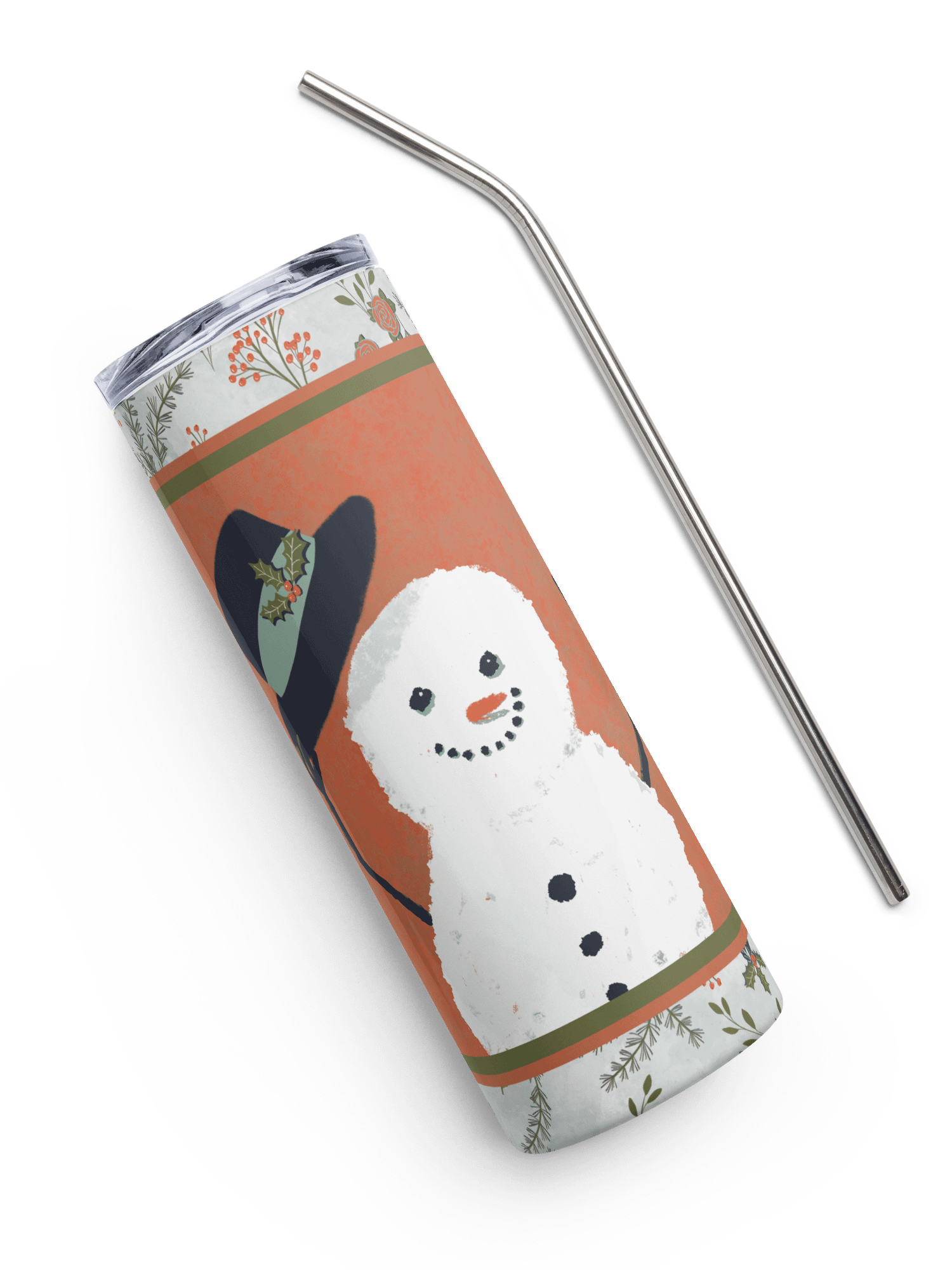 “Snowman Hello” 20-Ounce Stainless Steel Tumbler with Straw product image (4)