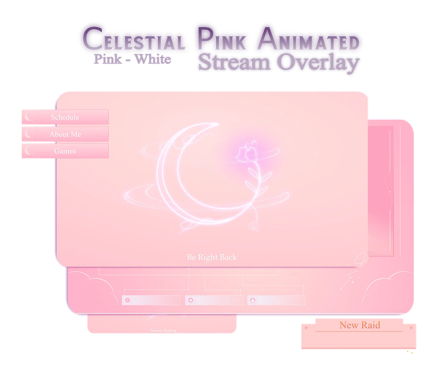 Pink CELEARIAL Animated Overlay, Celestial twitch overlay animated, Pink overlay cute, Moon stream overlay, Pink Moon overlay for twitch product image (1)
