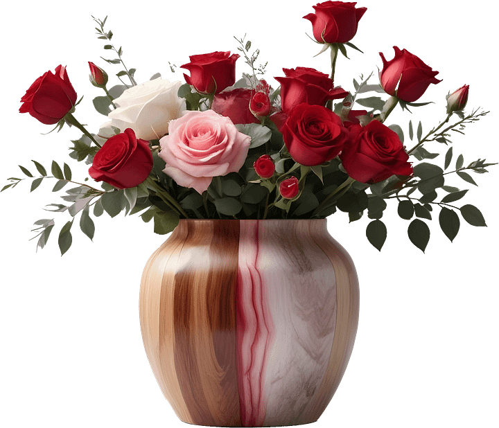 Timeless Wooden Vase with Roses - PNG product image (1)