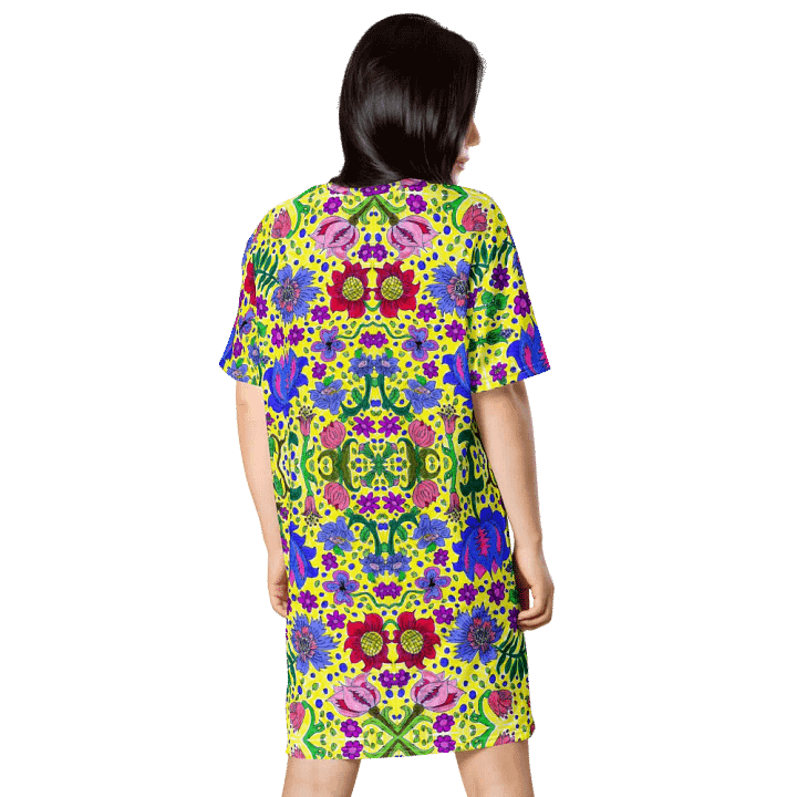 Abstract Vibrant Flower Garden Ladies T Shirt Dress product image (2)