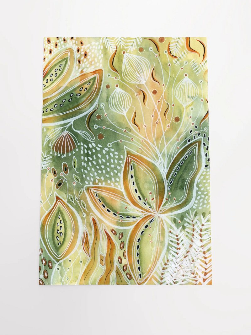 Intuitive Watercolor & Ink Painting in Soft Greens and Burnt Sienna