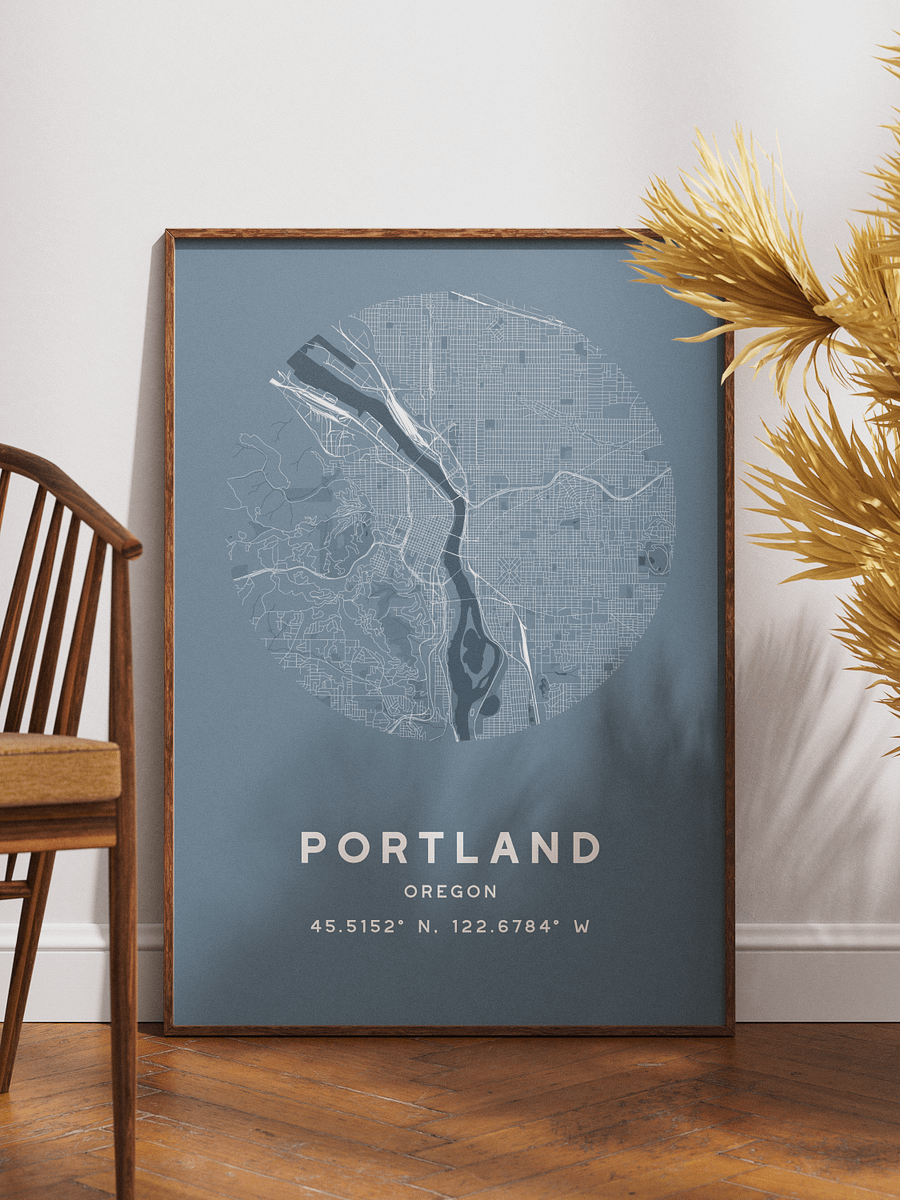 Portland Street Map Poster – Blue Minimalist Circular City Art product image (1)