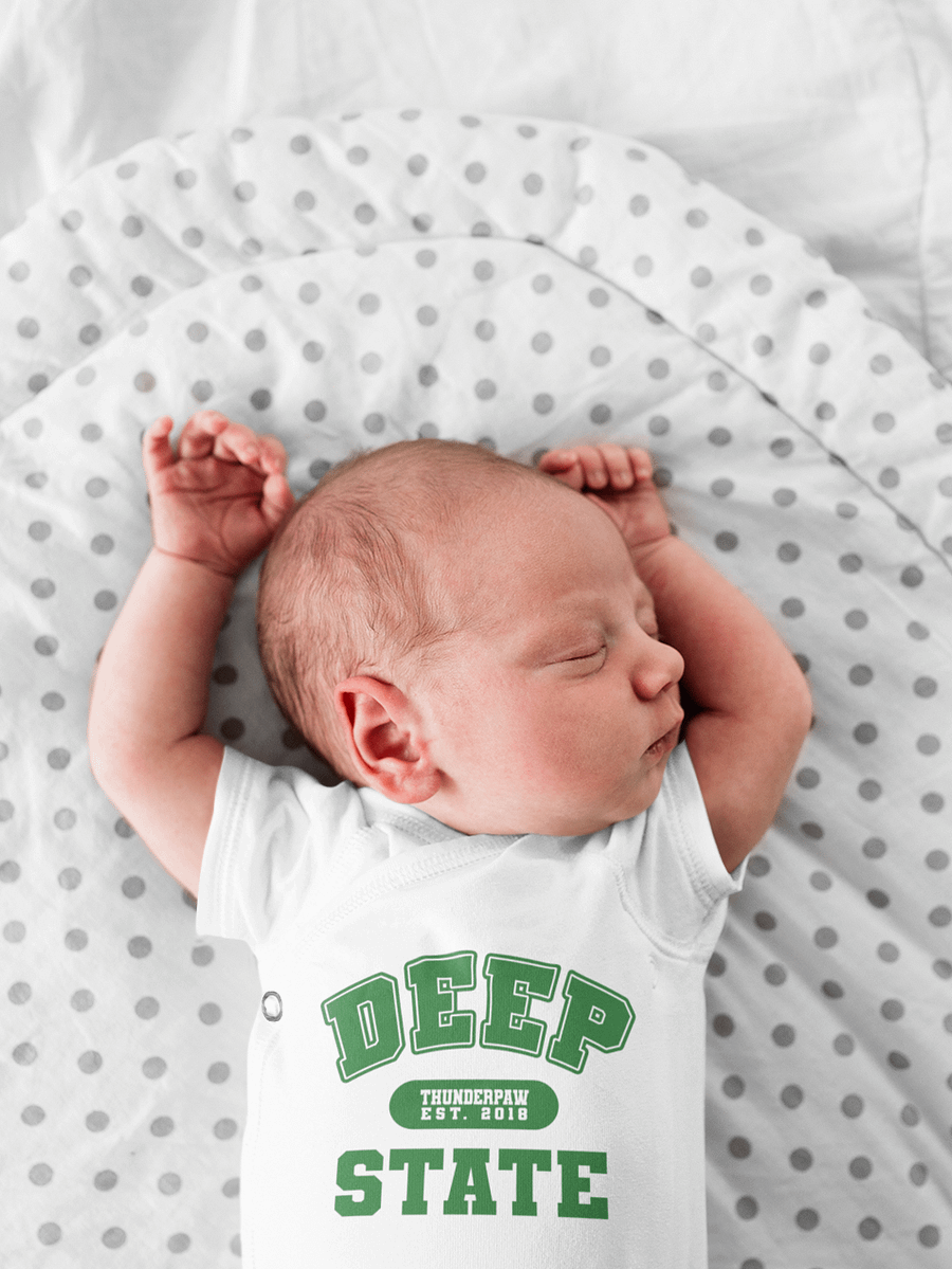 Deep State Varsity Baby Onesie product image (1)
