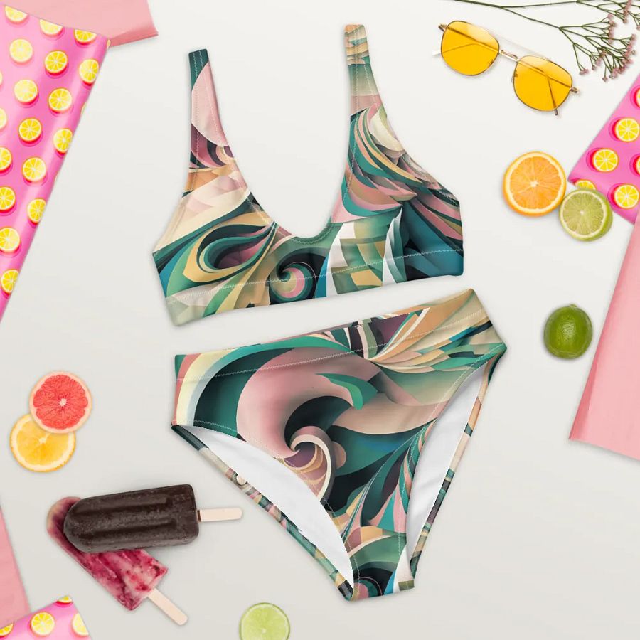 Abstract Lithographic Pattern Design High Waisted Bikini - V6 product image (9)