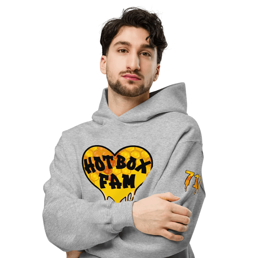 UNISEX HOT BOX FAM GOLD LOGO WITH JFLOW 710 EMOTE ON SLEEVE HOODIE product image (36)