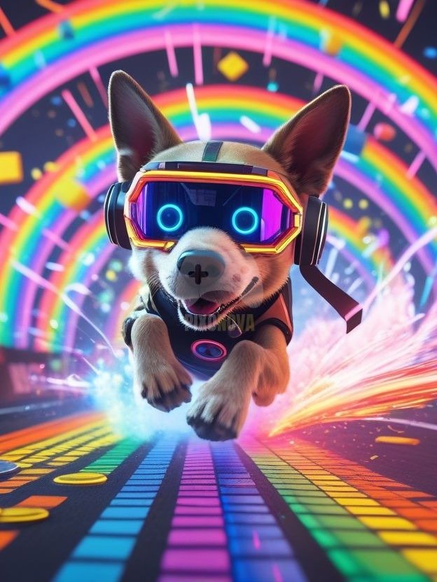 Pixel Party Parade – Track 8: Rainbow Run Riot (Dog Mascot Edition) | 1472x832 px | 4 Variations | PNG + PDF product image (2)
