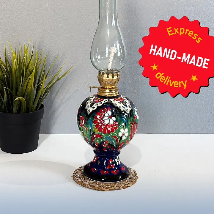 Ceramic retro vintage lamp (Green), Turkish Iznik style — handmade pottery, handmade ceramic, home decor, handmade gift, Turkish ceramic product image (1)