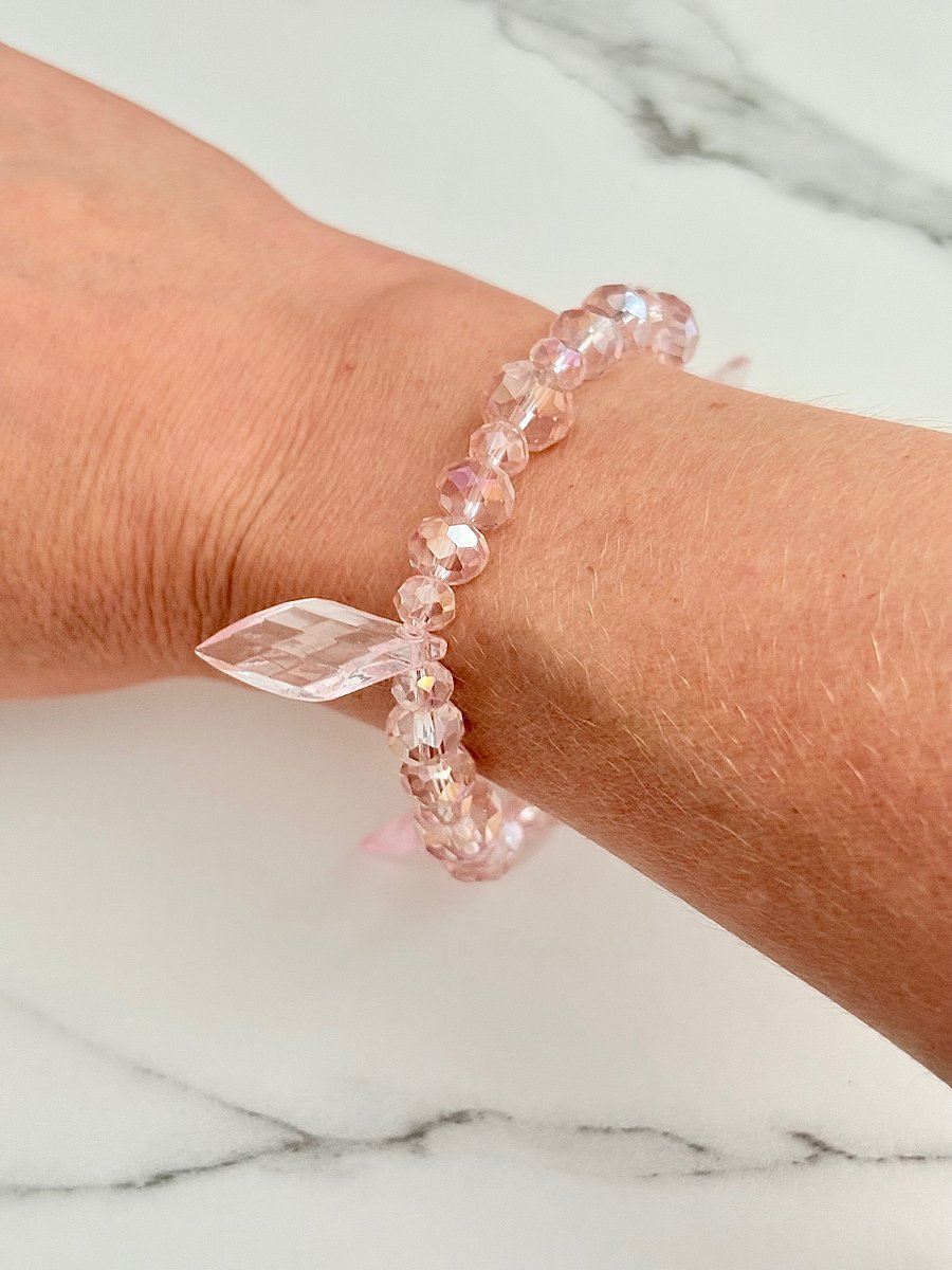 Blush Crystal Radiance | Faceted Glass Bead Bracelet | Handmade 7.5" Coastal Charm | by Monique Faella Designs™ | MFD-00051 product image (5)