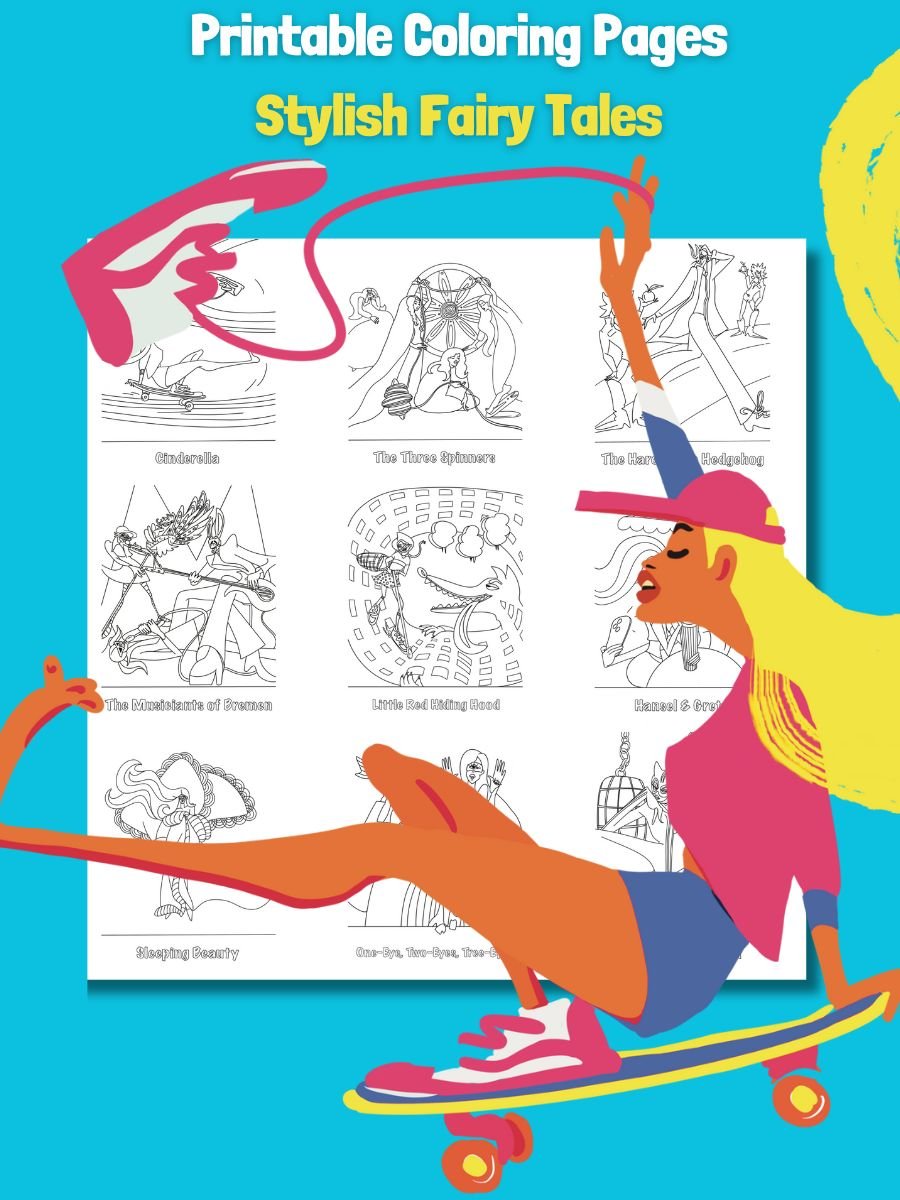 Printable Stylish Grimm's Fairy Tales Coloring Pages Bundle (9-Pack) PDF product image (1)